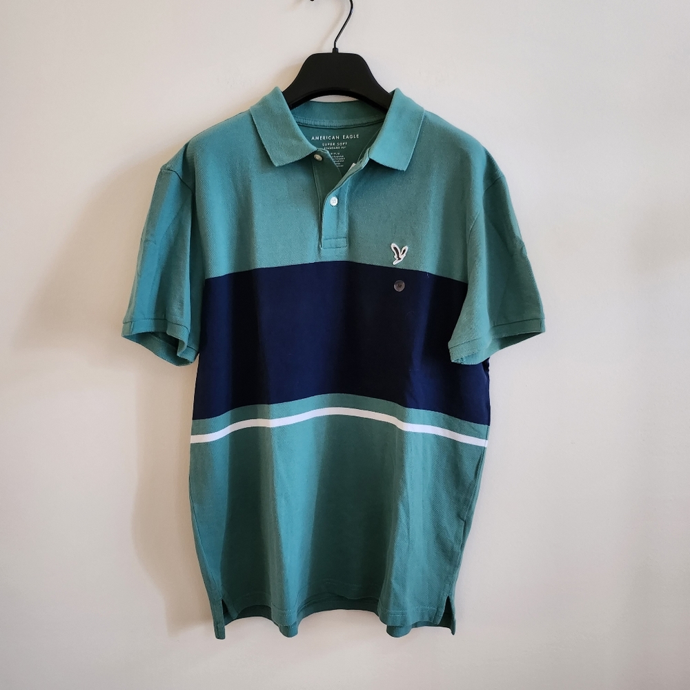 AE AMERICAN EAGLE I NWT US M Polo Shirt I blue green white